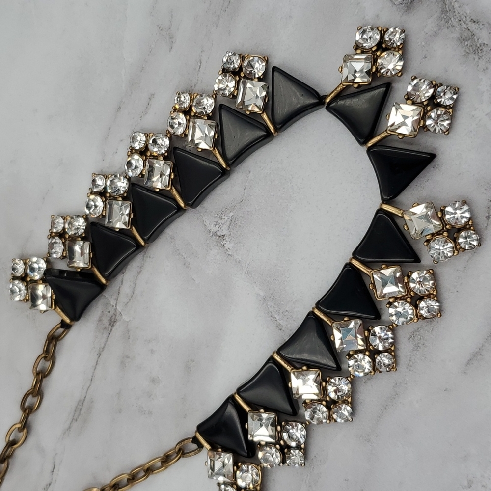 J. Crew Black Triangles & Clear Rhinestones Necklace - Picture 3 of 7